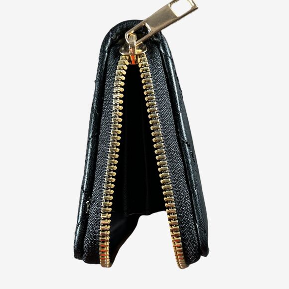 Womens Black Faux Leather Wallet Zipper Clutch Billfold HandBag ID Purse strap - Picture 3 of 5